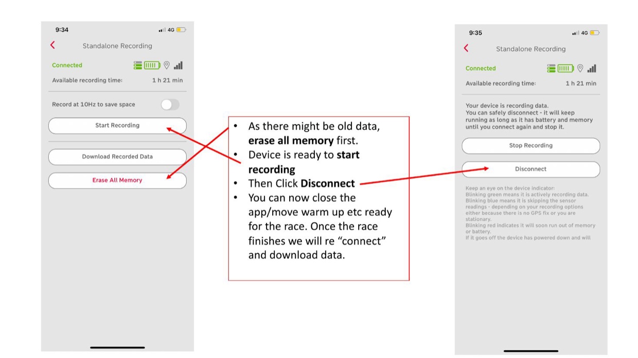 Standalone Recording: erase all memory, start recording, then disconnect and leave it running.